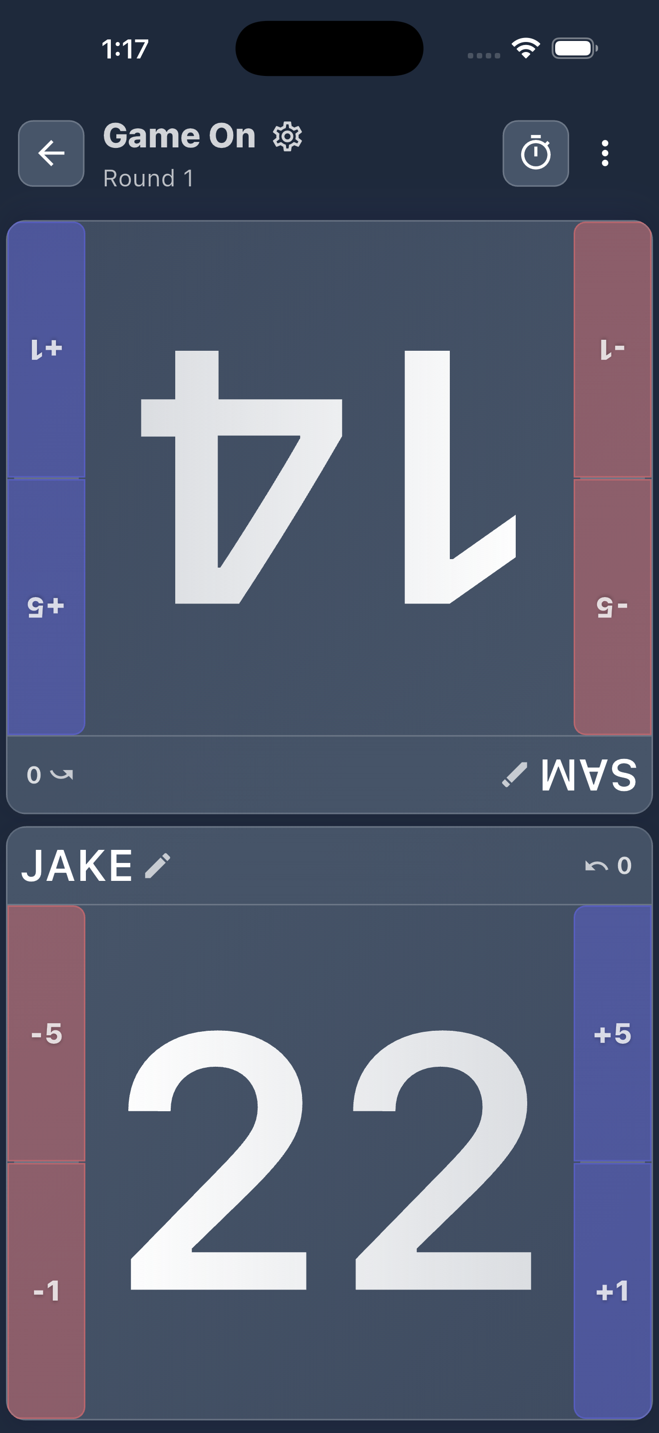 Score Keeper face-to-face mode for 2 players