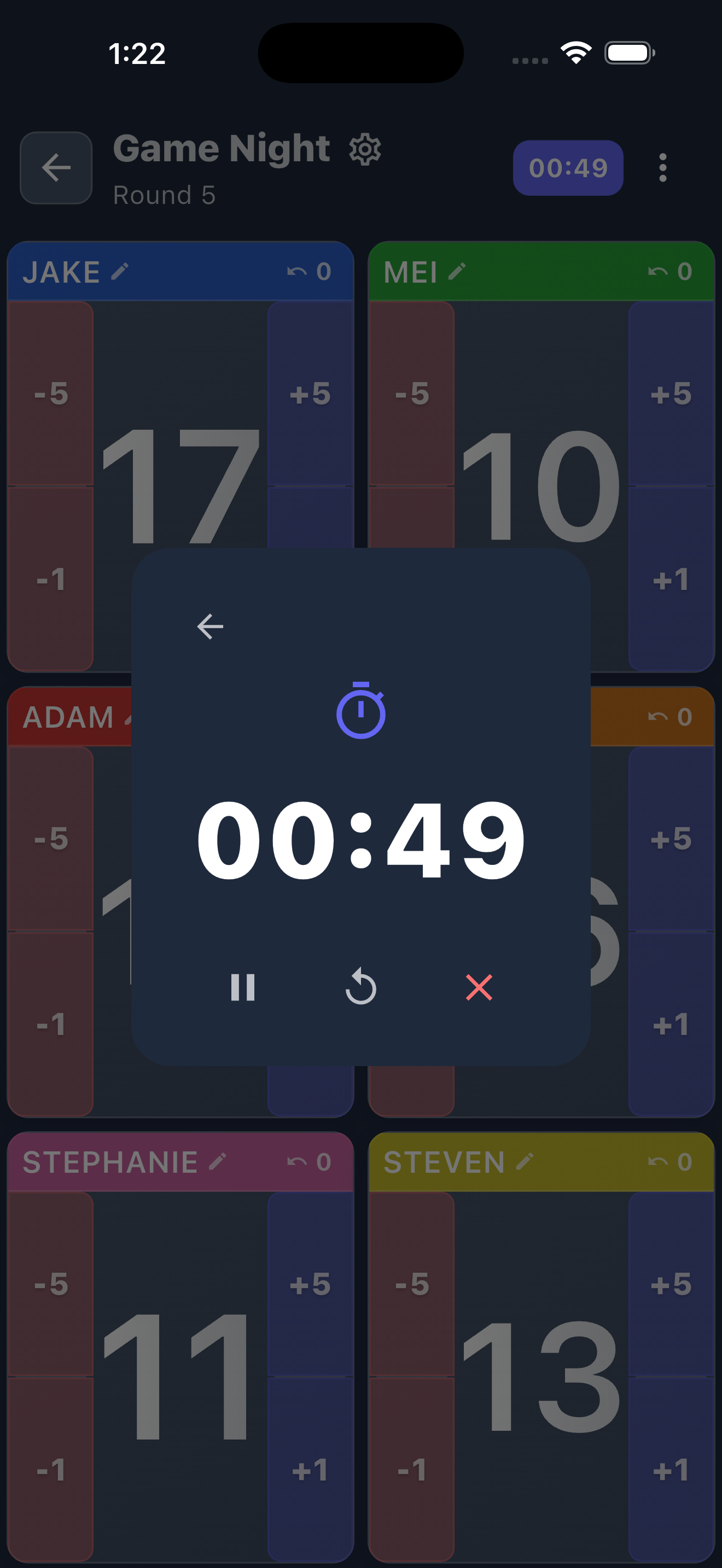 Built-in timer screen